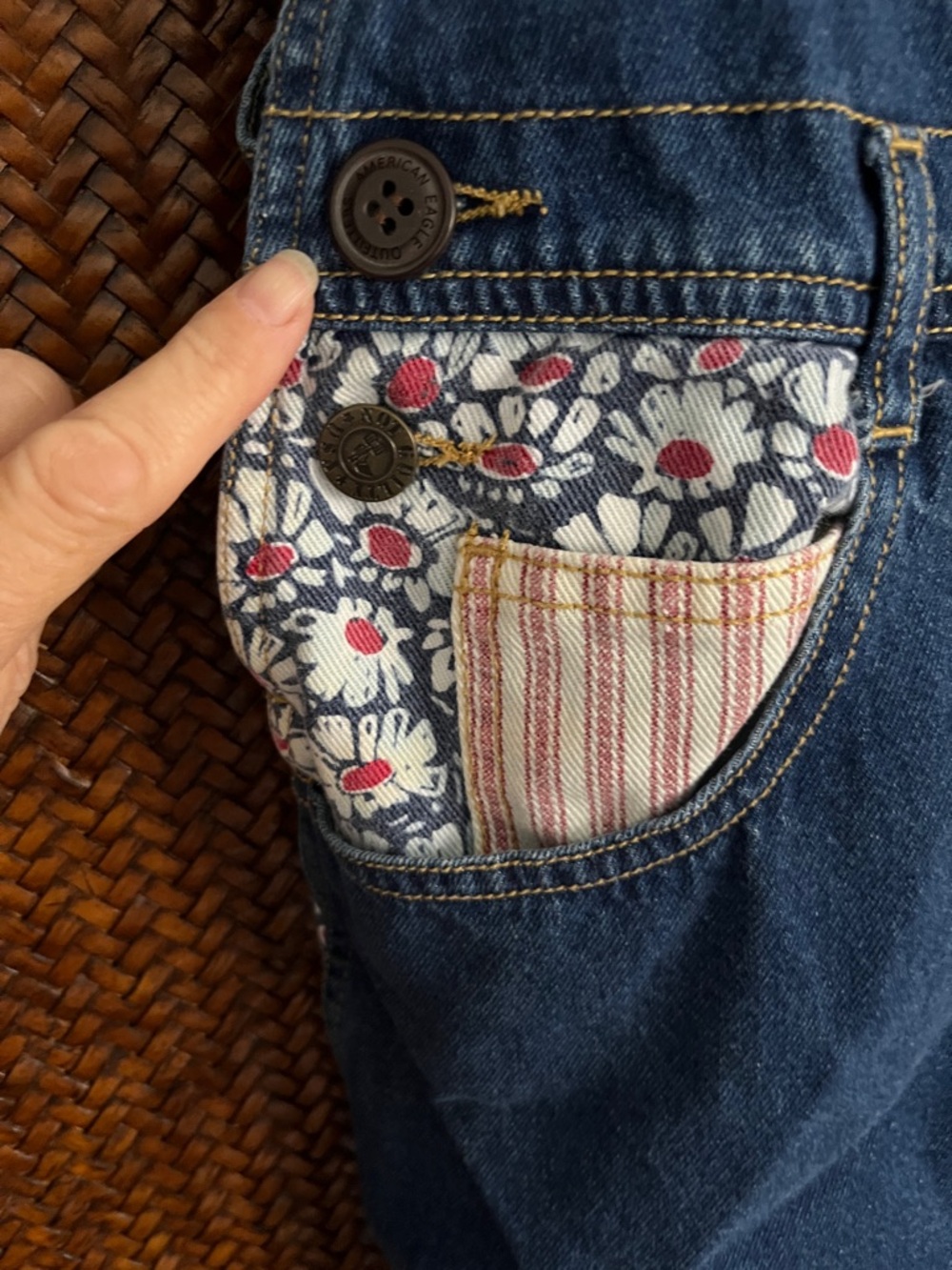 Dark Blue Denim Short Overalls with Floral Pocket Detail - Picture 4 of 4